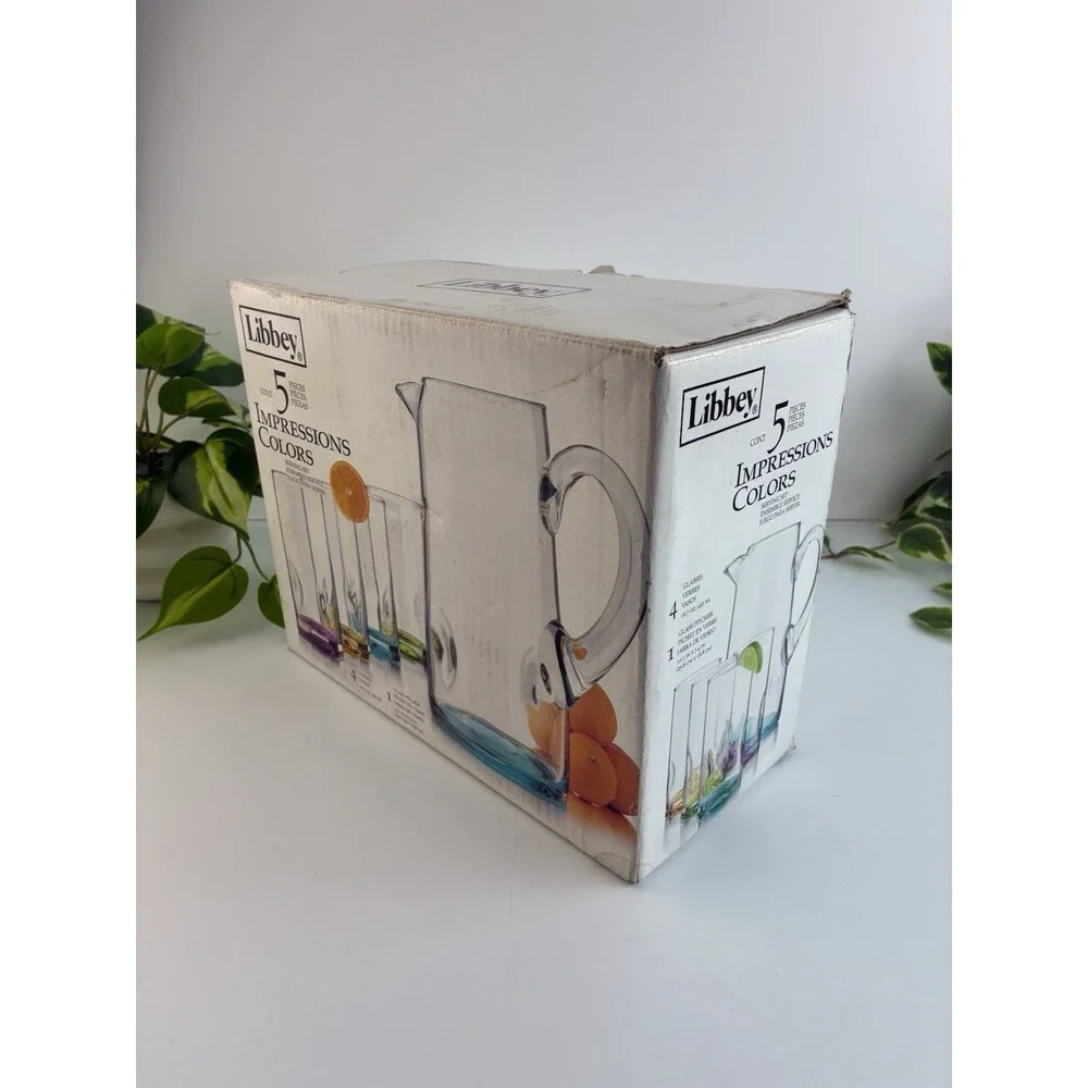 Libbey Impression Colors 5 Piece Serving Set 4 Glasses 16oz 1 Pitcher Margarita